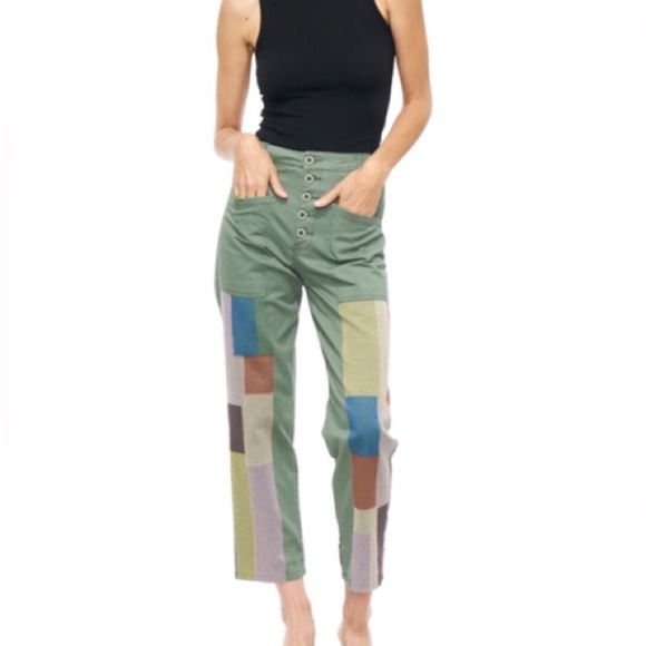 pistola Pants - Pistols Tammy High Rise Colonel Rainbow Trouser Pants Green Size 26